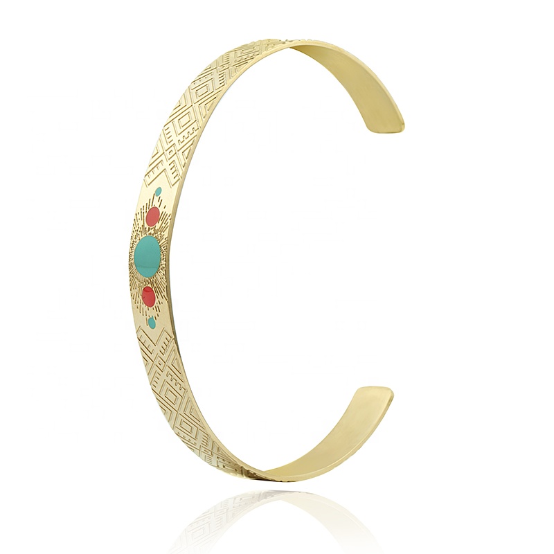 2021 New Arrival Stainless Steel Colorful Enamel Open Cuff Bangle Bracelet For Women