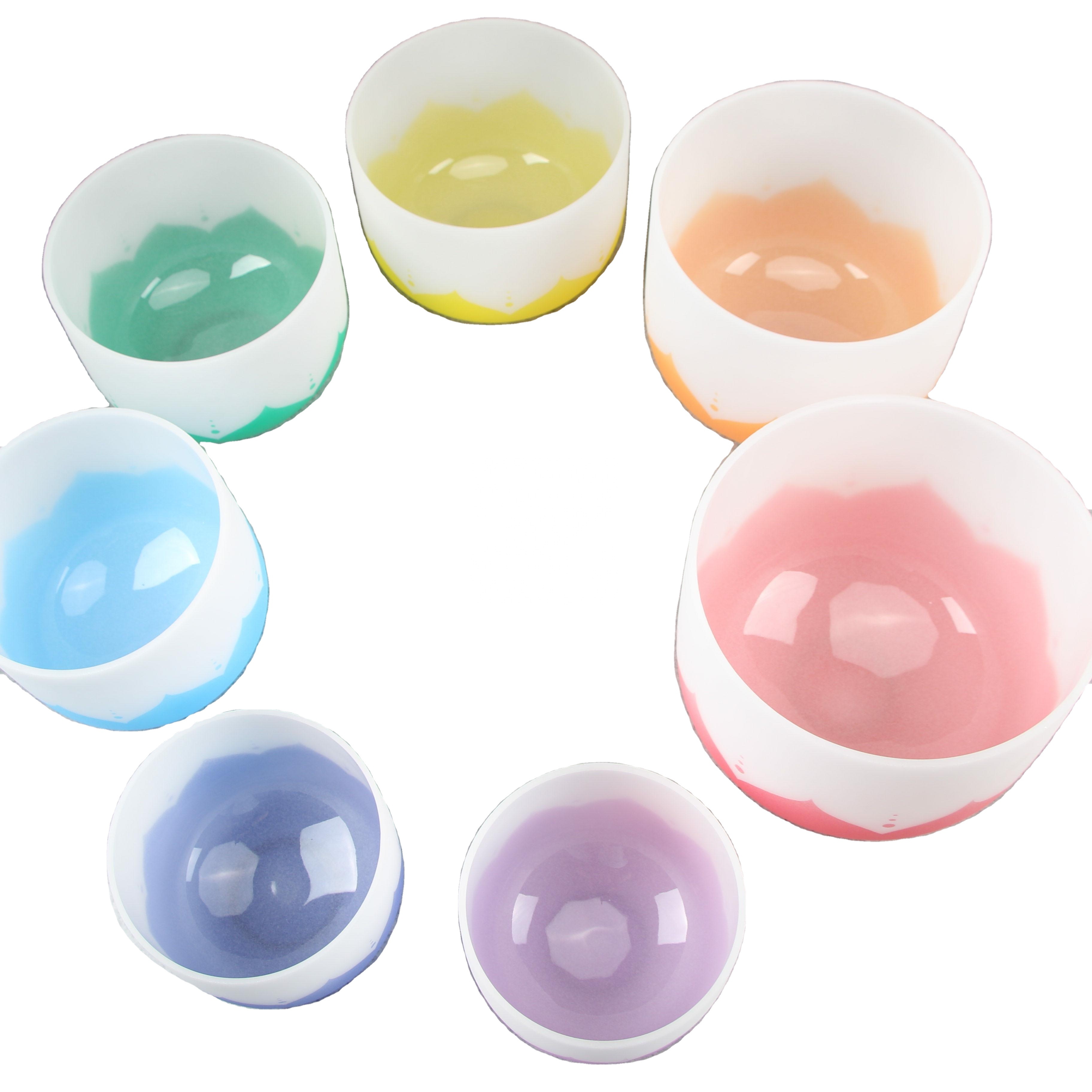Ring Chant 6"-12" inch Chakra Set Bowls 99.99% Pure Quartz Lotus Crystal Singing Bowl Crystal