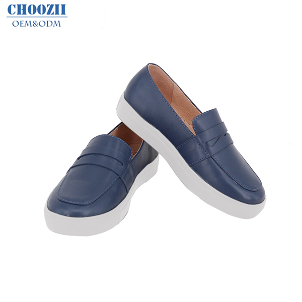 Choozii оптовая продажа, модные темно-синие кожаные лоферы без шнуровки с натуральным лицевым верхом в повседневном стиле, детская обувь