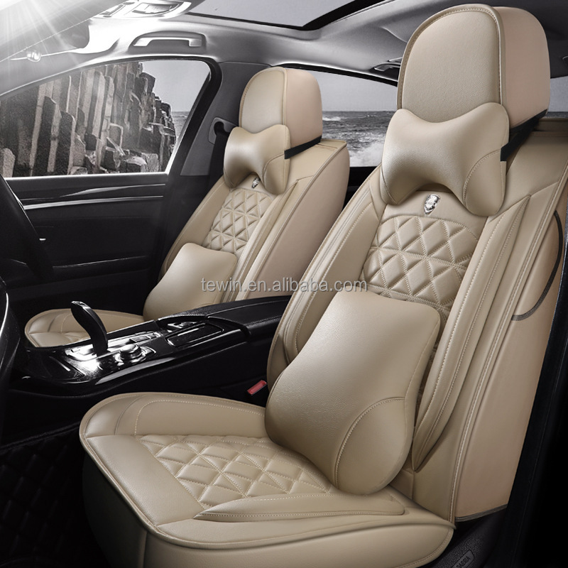 Low price Waterproof embroidery 5D Fabric fiber leather Luxury Universal Leather Car Seat Covers For Five Seats