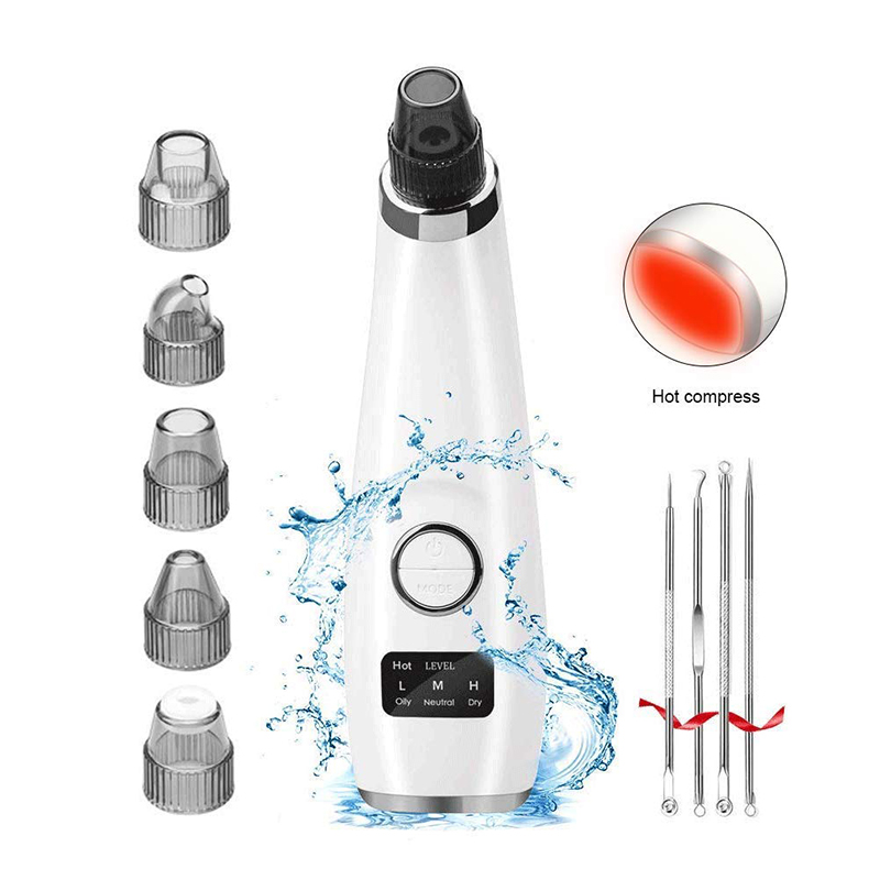 Hot Compress Led Display Electric Suction Facial Comedo Acne Extractor Pore Vacuum Blackhead Remover Tool Kit