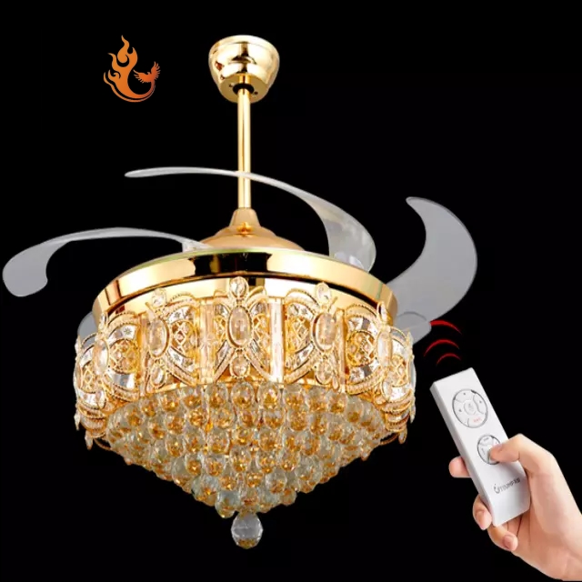Luxury K9 Crystal Remote Control Invisible Ceiling Fan Lights Ceiling Fan with Light