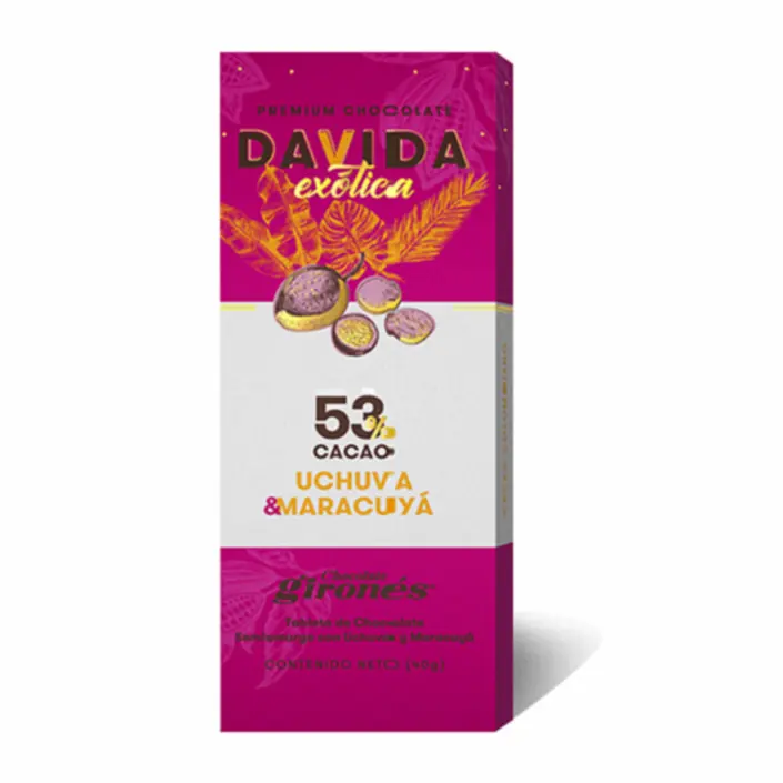 DAVIDA Wholesale Semisweet Extra Quality Chocolate Bar 53% Colombian Cocoa With Colombian Goldenberries And Passion Fruit