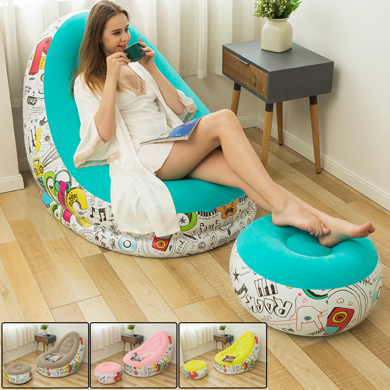 Inflatable Chair Sofa For Sitting Relax Bean Bag Inflatable Flocking Single Thick Sitting Room Sofa Seat Black Inflatable Sofa