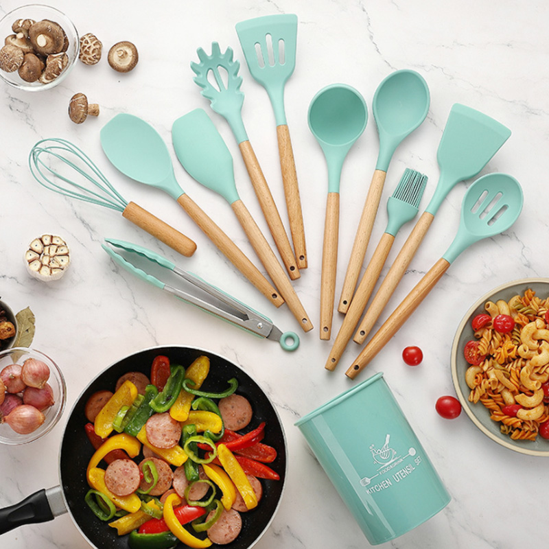 Quality safe eco reusable custom home kitchen cookware silicone cooking tools utensil sets for kids and girls