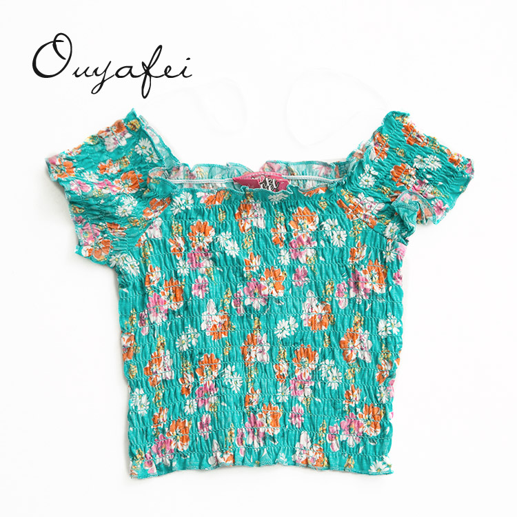 Hot Sale beautiful flower 100%polyester short sleeve summer girls tops