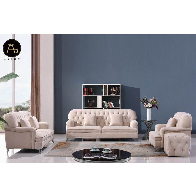 China cheap living room furniture velvet fabric upholstery chesterfield sofa set