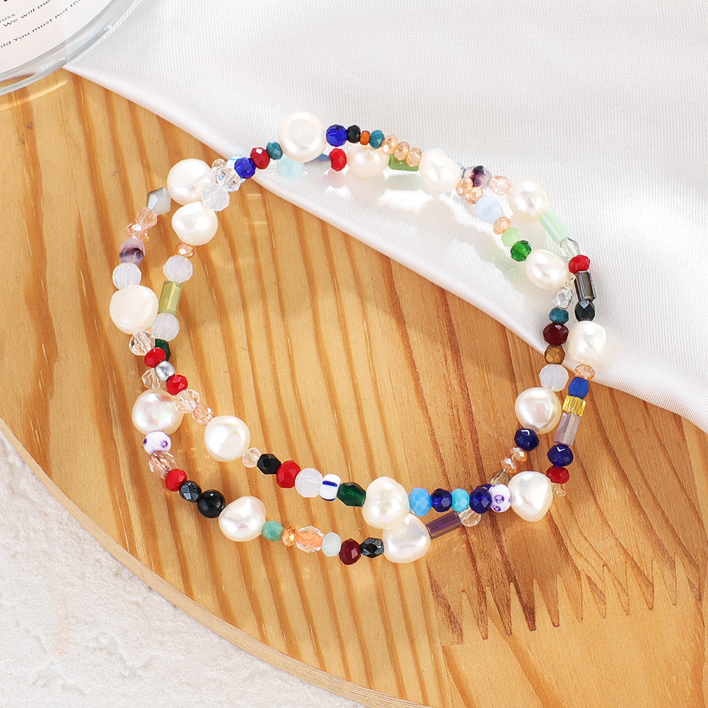 wholesale romantic Hataya multi colorful rice beaded chain natural crystal mix fresh water pearl braided beads bracelet