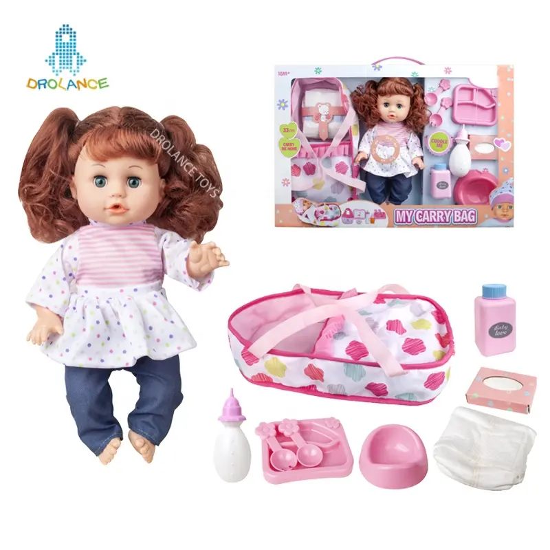 Wholesale 14 INCH Sound Doll Set Custom Doll Accessories With Shopping Basket Diapers Baby Bottles Toilets