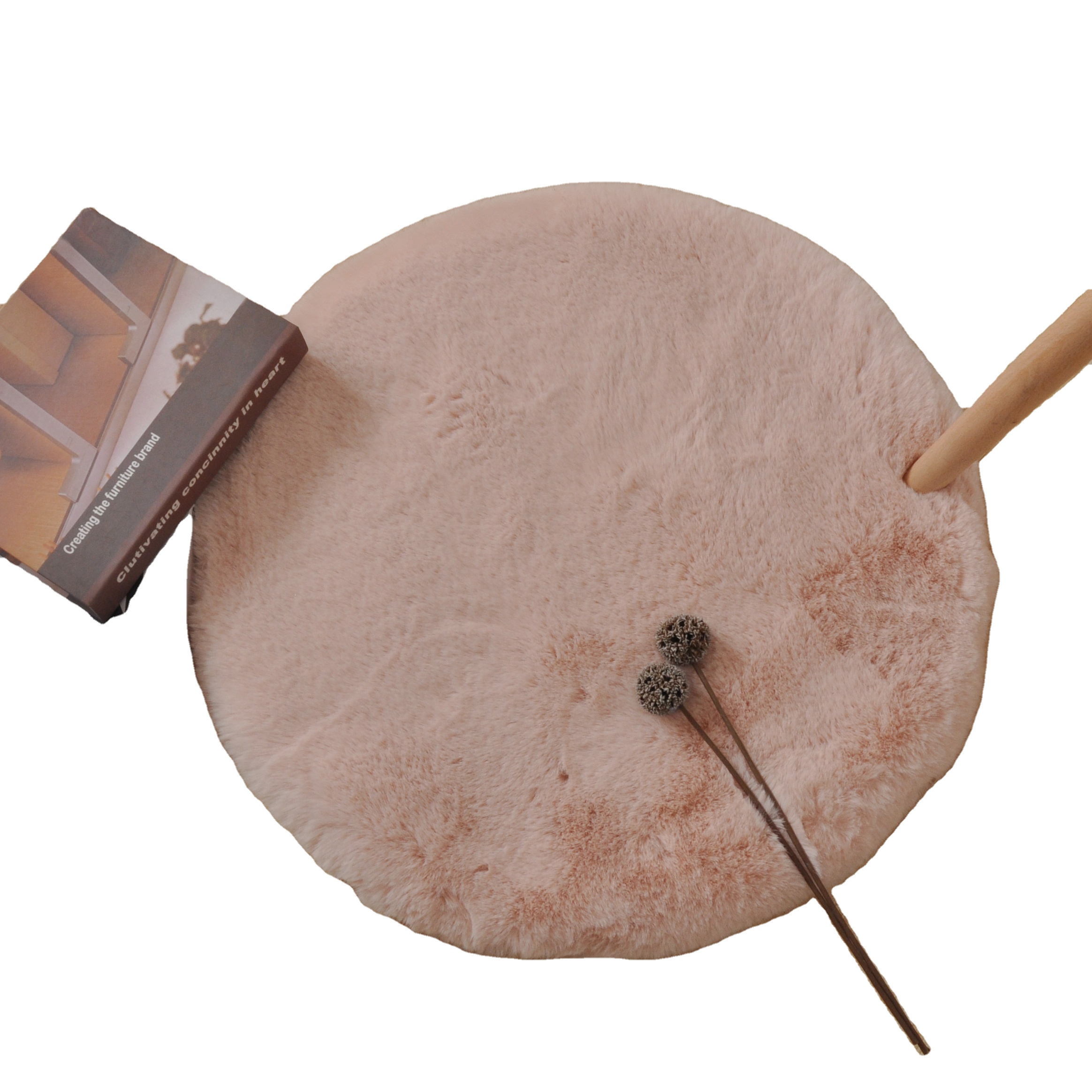 round pink washable luxury soft shaggy rabbit faux fur rug carpet