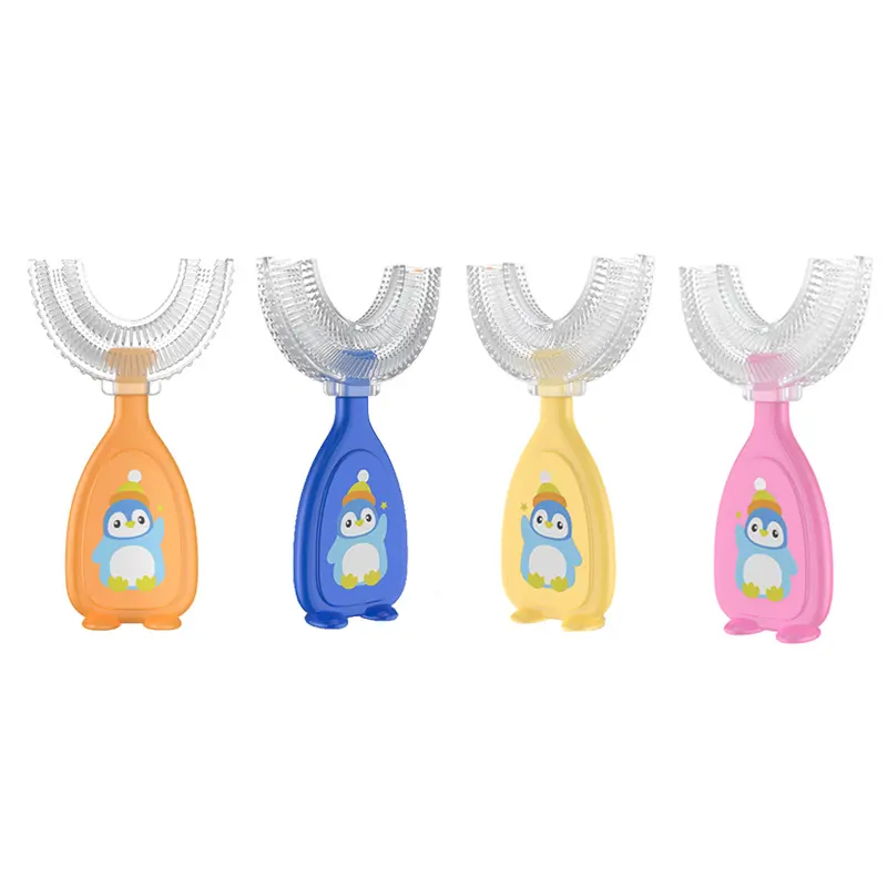 Hot Selling Soft Silicone 360 Cleaning Brushes Silicon Kids Children Baby Toothbrush U Shape Toothbrush
