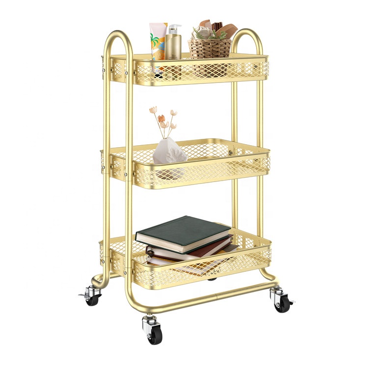 PINPINFAMILY 4pcs/Carton Movable Storage Rolling Cart Organizer Shelf 3 Tier Used Home Kitchen Rack Trolley