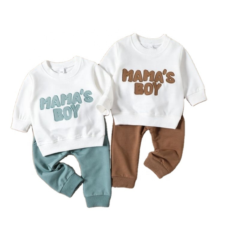 Newborn Infant Boys' Suit Long Sleeve MAMA'S BOY Embroidery Sweatshirt Tops Drawstring Boys Baby Clothing Set