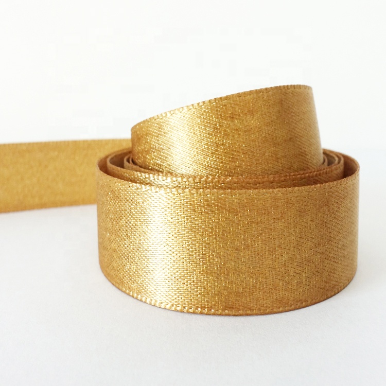 Custom Decoration Woven Wired Gold Satin Glitter Edged Metallic Curling Ribbon