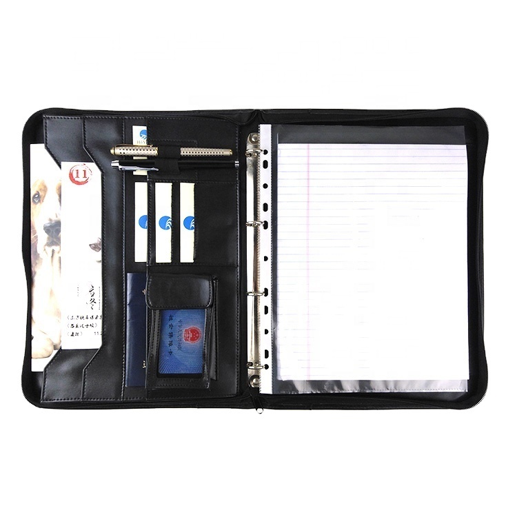 Custom PU leather portfolio conference A4 size office handmade cardboard portfolio with different size holder and notepad