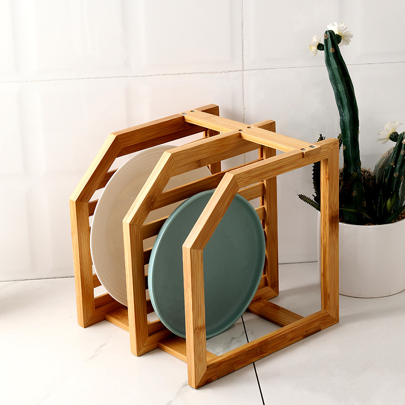 Wholesale Multi-function Eco-friendly 3 Tier Kitchen Corner Plate Shelf Tray Bowl Shelf Bamboo Corner Dish Rack