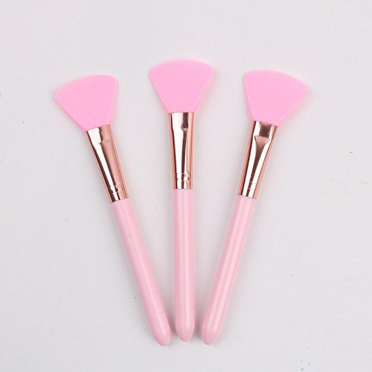 Hot Pink Color Plastic Handle Silicone Head Cosmetic Tools Fan Shape Face Mask Tools Mask Brush