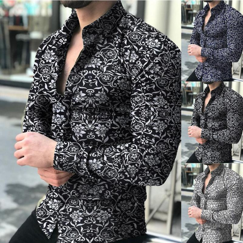 Men's flower Printing Floral Hawaiian Shirts long Sleeve printing pattern summer beach shirt