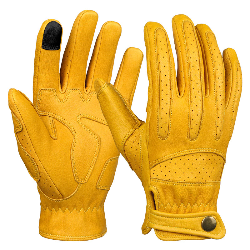 Ozero Real Leather Touchscreen Mountainbike Racing Shockproof Gloves Yellow For Sport Motorcycle Bike Riding Men and Women