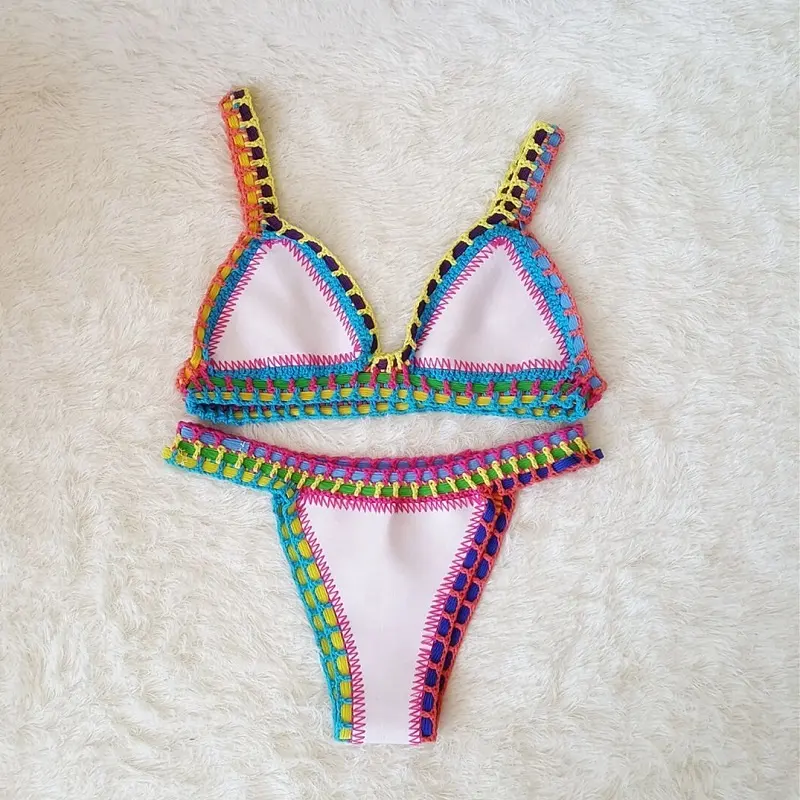 Cowinner 2020 Woman Crochet Knit Swimsuit Bikini Triangle Swimwear Bathing Suit Padding Bikini