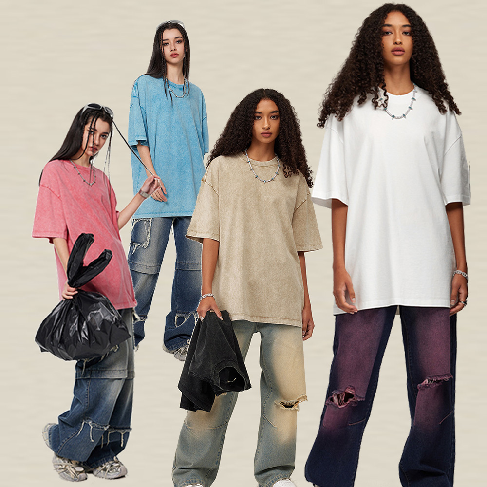 High Quality Oversized plus size women's crop top summer clothing plain blank 100% Cotton vintage acid wash t-shirts for women