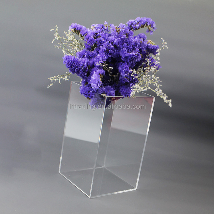 Square tall acrylic vase for weddings flowers luxury morden custom shape sizes print logo wholesale transparent acrylic vase