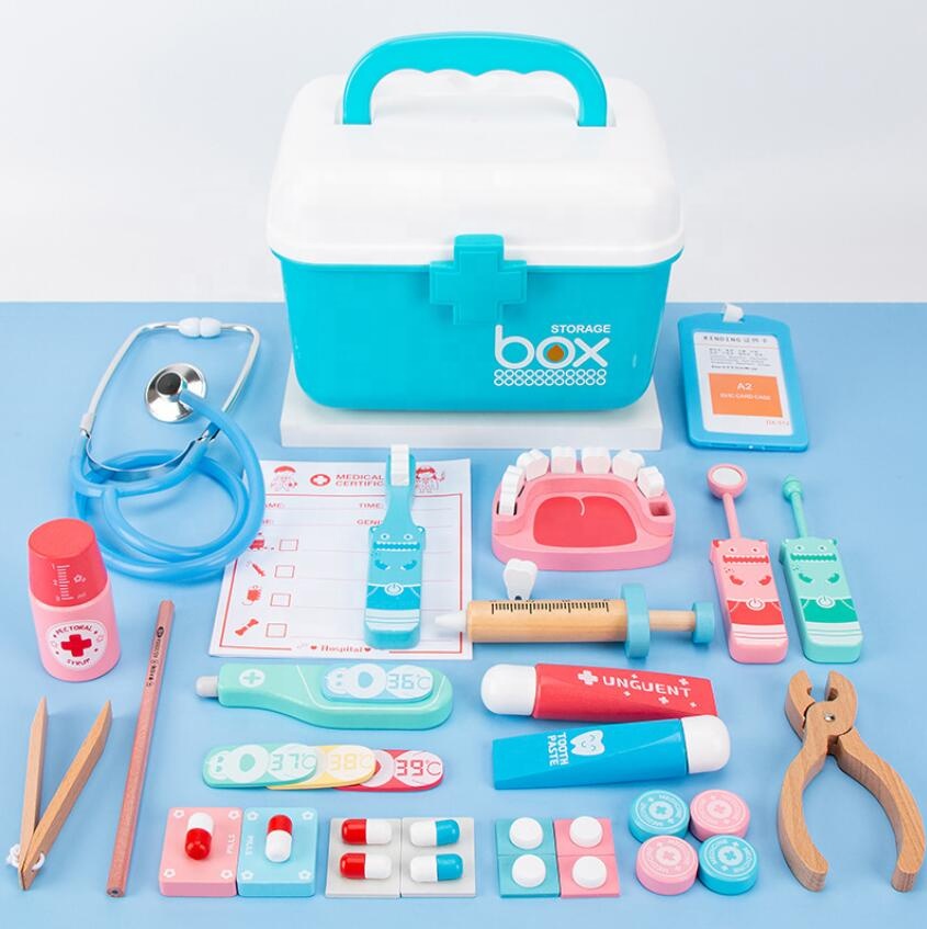 Children's wooden medicine box dental doctor diagnostic medical set
