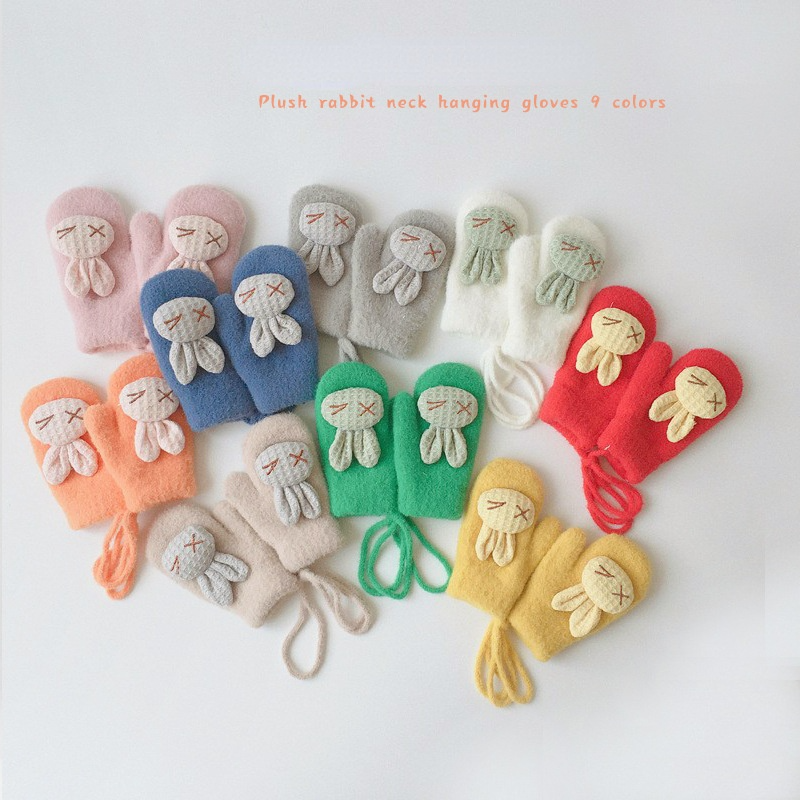ZG Children's Gloves Winter Cartoon Warm Gloves Cute Boy Halter Finger Baby Knitted Gloves Velvet Padded Thickened Kids Mittens