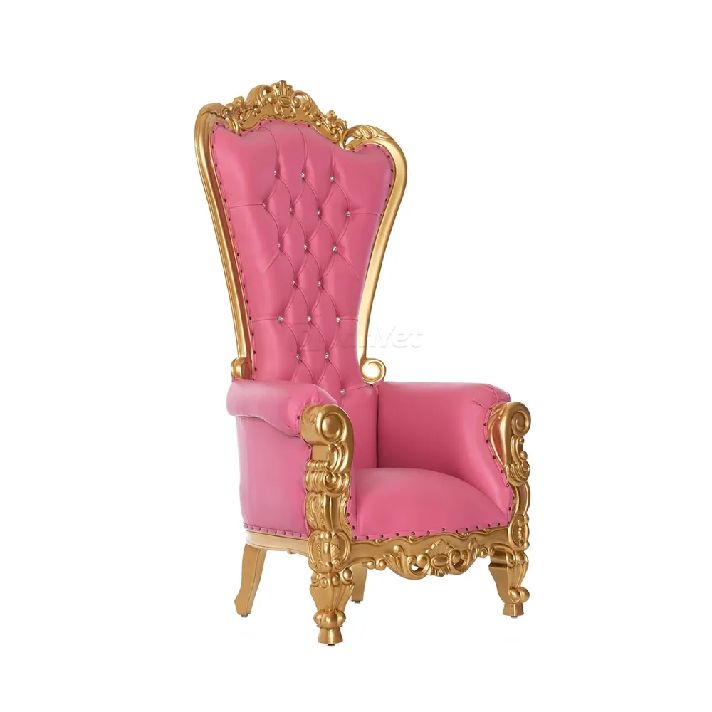 Hot Selling High Back Queen Wedding Carved Pink Throne Chairs