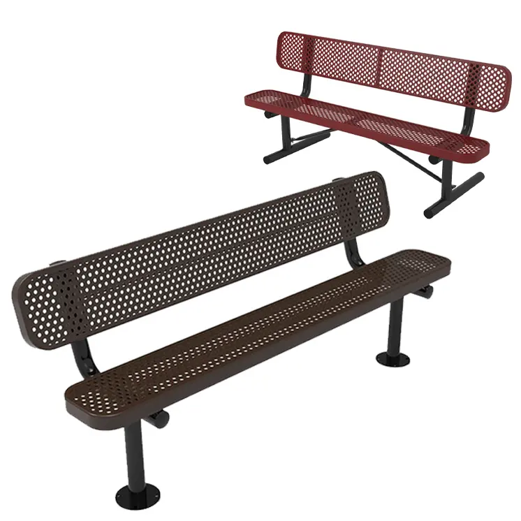 hot sale armless long patio bench seat garden outside park bench perforated metal outdoor steel bench chair