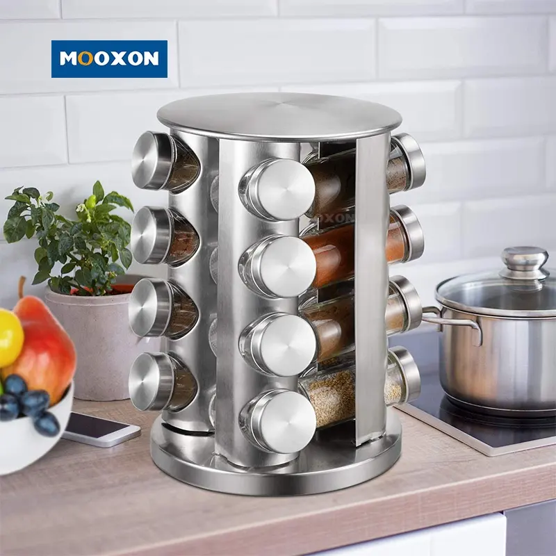 Storage Holders Racks Amazon Multipurpose 12pcs Stainless 430 Organizer Kitchen Revolving Countertop Rotating Spice Rack Organizer With Glass Jars