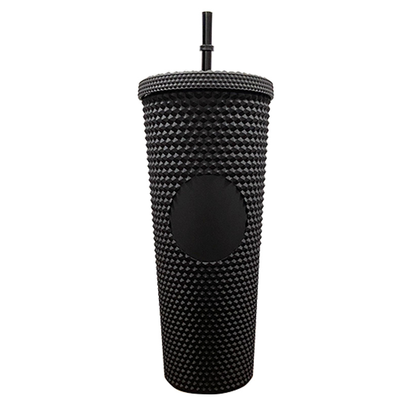 2021 Popular black plastic acrylic matte studded reusable tumbler cups color changing coffee cup tumbler mug with lid and straw
