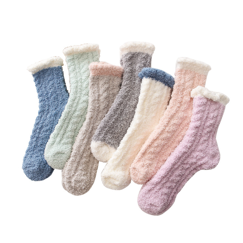 XIANGHUI Wholesale Winter Warm Home Floor Solid Color Soft Fuzzy Fluffy Socks for Women