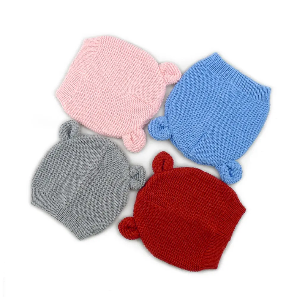 2022 Baby Hat Cute Cat Bear Toddler Earflap Beanie Warm Winter Custom Logo Hats Cuff Toque Unisex Shandong Knitted Custom Color