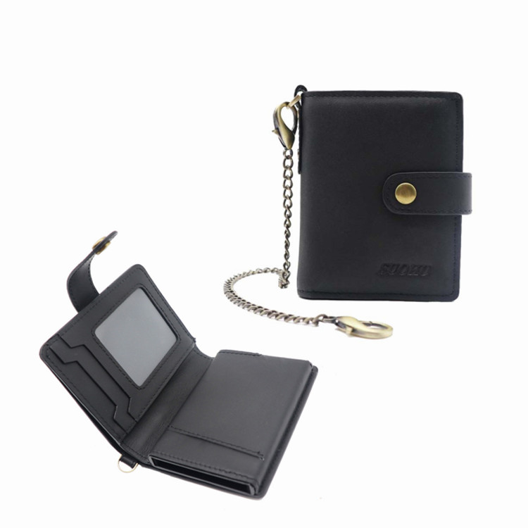 New Design Customized Bifold Rfid Aluminum Chain Credit Card Holder Wallet Automatic Pop Up Business Genuine Leather Wallet