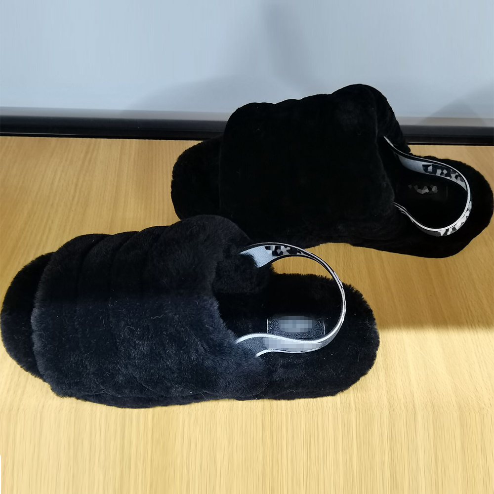 Wholesale best price solid color fluff yeah slides wool slippers for women