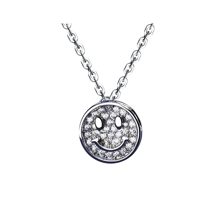 High quality crystal smiley face pendant natural sterling silver inlaid charm necklace