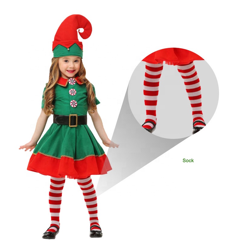 fancy party hat helper holiday dress green elf set Christmas Halloween adult children's ELF cosplay costume