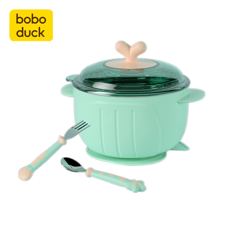 Boboduck Portable Stainless Steel Baby Plates Sets Dinnerware Luxury Baby Feeding Tool Food Grade Tableware Set