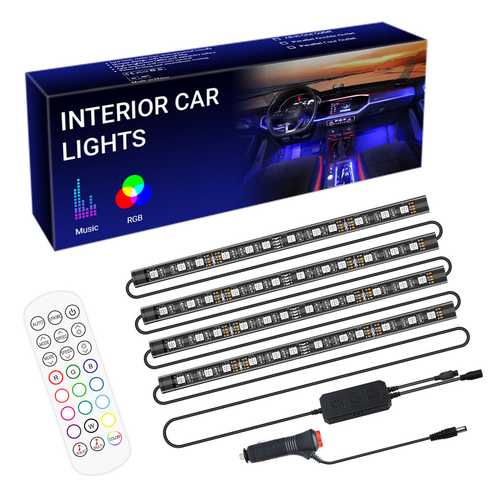 Умная цветная (RGB) светодиодная светодиодные полосы света автомобиля 4 шт. 48 светодиодов музыкой атмосферу светодиодные полосы света со звуком активной функцией дистанционного управления