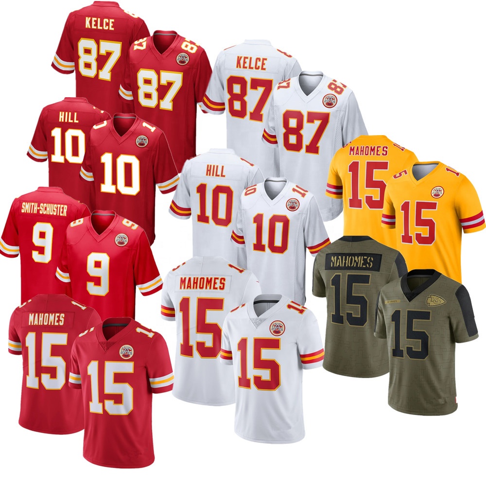 Мужские футболки из Канзаса 15 Патрик мадомс 9 JuJu Smith-Schuster 87 Kelce 10 Hill Прошитые VP Limited США футболки-красный