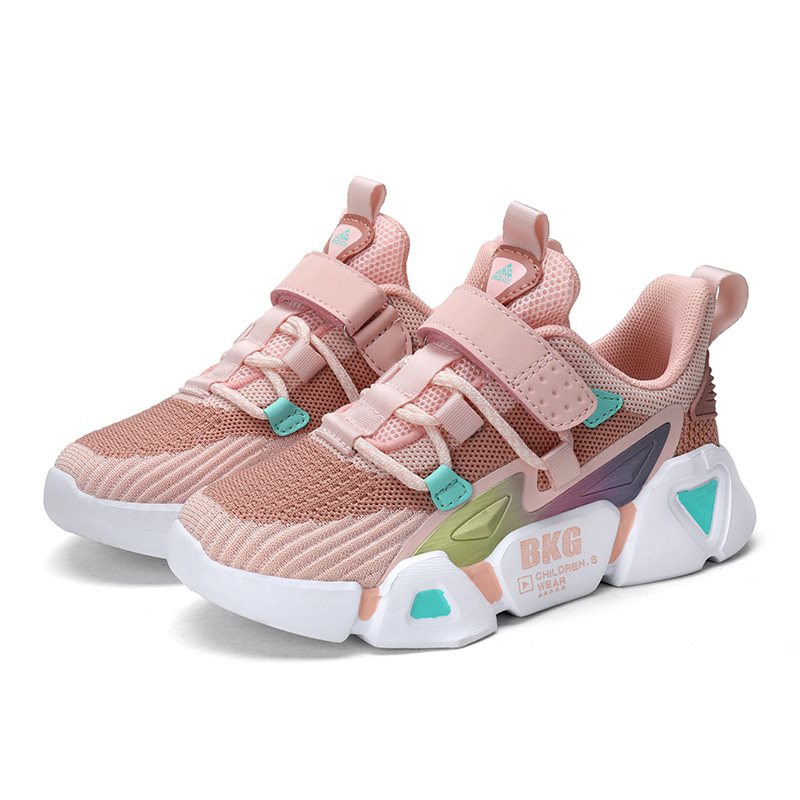 Comfortable Mesh Fabric Hool Loop Lace Up Sports Running Shoes For Girls And Boys