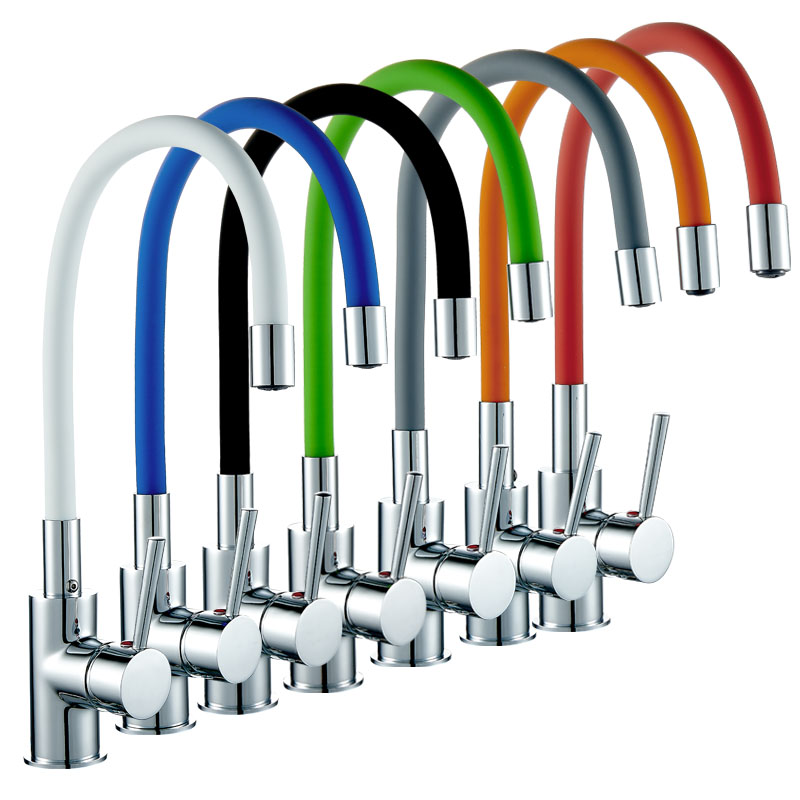 Single Lever Deck Mounted Goose Neck Color Silicon Spout Brass Aerator Kitchen Faucet