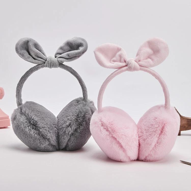 New Winter Warmth Big Bowknot Earmuffs Winter Rabbit Plush Pink Ear Muff Kids