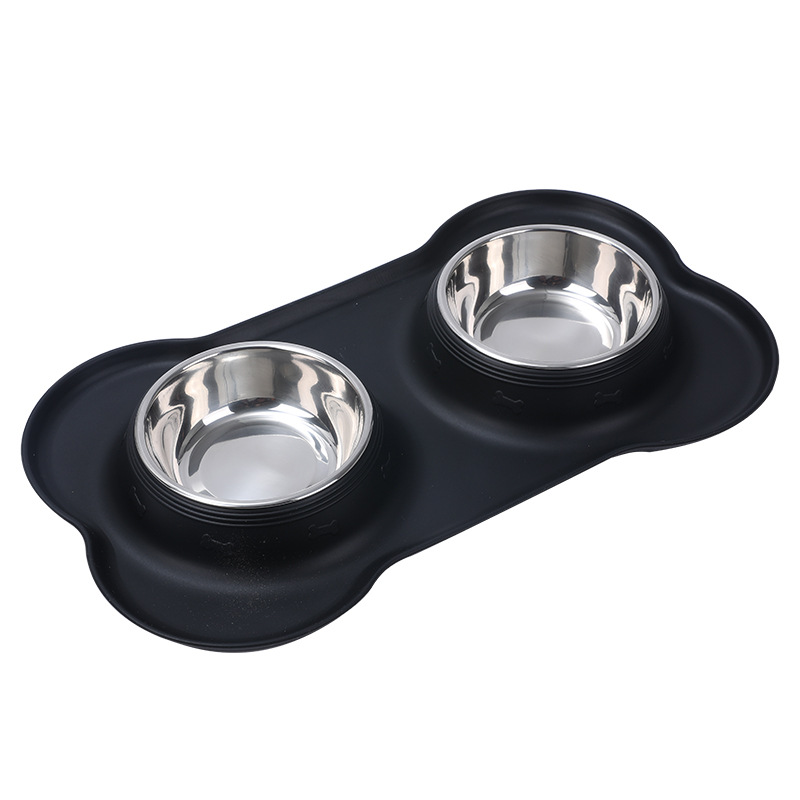 Hot sale Puppy Dogs Stainless Steel Water and Food Feeder Pet Bowl Non Spill Skid Resistant Silicone Mat Double Dog Bowl