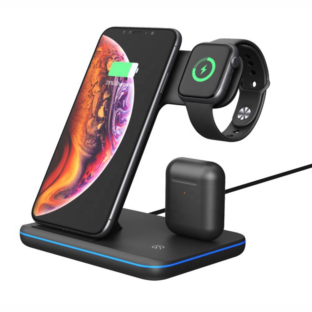 Беспроводная зарядная док-станция 3 в 1 15 Вт для iPhone XS XR X 8 11 Apple Watch 5 4 Airpods 2021