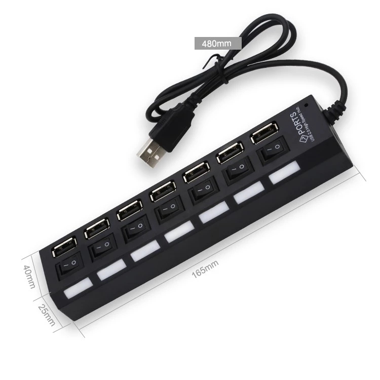 Конкурентоспособная цена 7 портов usb 2,0 концентратор с индивидуальным переключателем
