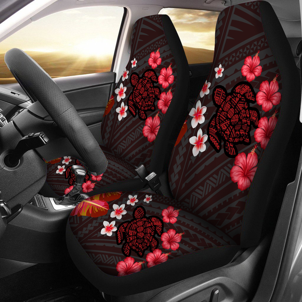 2 шт. Funky Hibiscus Polynesian Turtle Samoan Style Pattern красный/черный универсальные чехлы для автомобильных сидений подходят для автомобилей SUV Truck Custom 3D Print