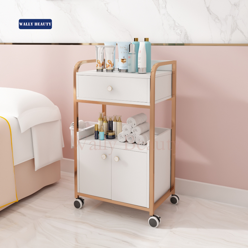 Wallybeauty маникюрный педикюрный розовый ящик для салона красоты и спа розовая Золотая тележка для красоты из нержавеющей стали