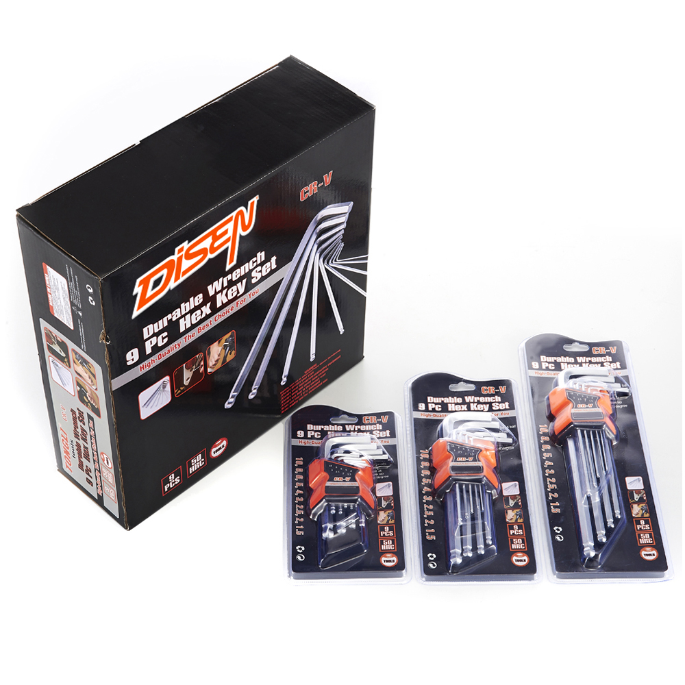 9pcs short or long arm ball point hex allen key set tool